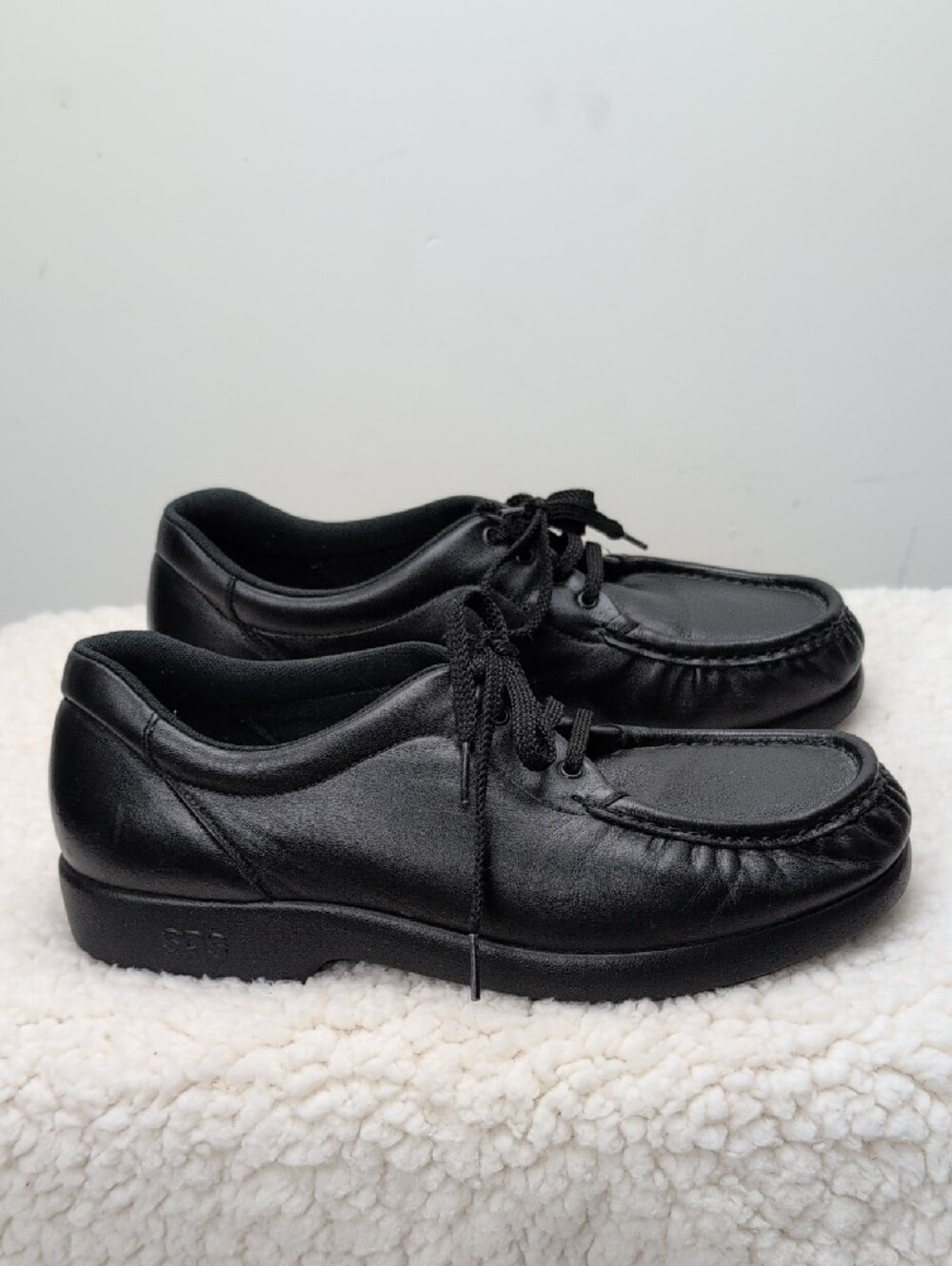 Sas Men's Black Leather  Lace-Up Comfort Moc Toe Shoe Sz 9 W